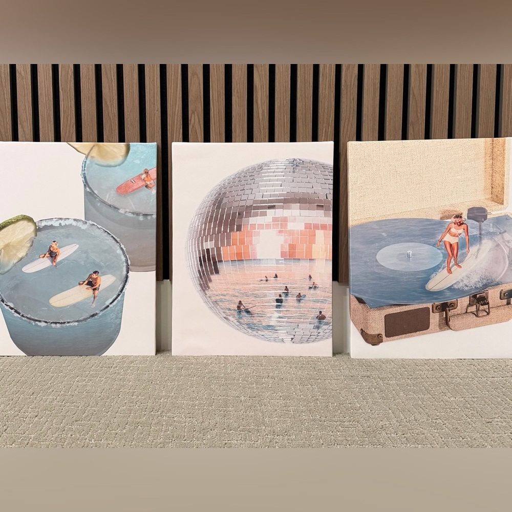 Gallery Wall 3-PC Set of Trendy Retro Art Stretched Canvas Pieces 11.5” x 15”